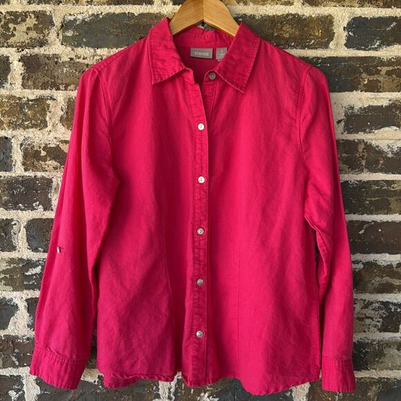 Chico's Hot Pink Linen Blend Long Sleeve Button Down Shirt Size Medium - Picture 2 of 7